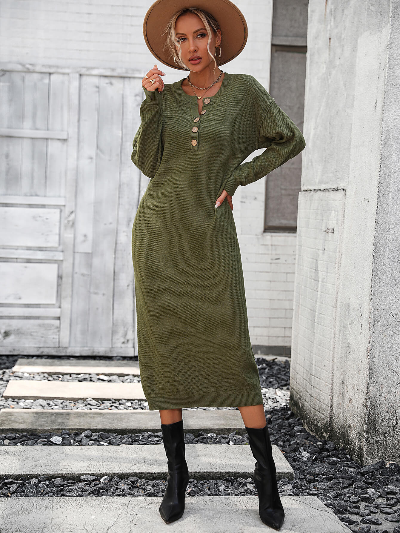 Massey Knit Midi Sweater Dress - Olive, XL / Olive Massey Knit Midi Sweater Dress - Olive, XL / Olive