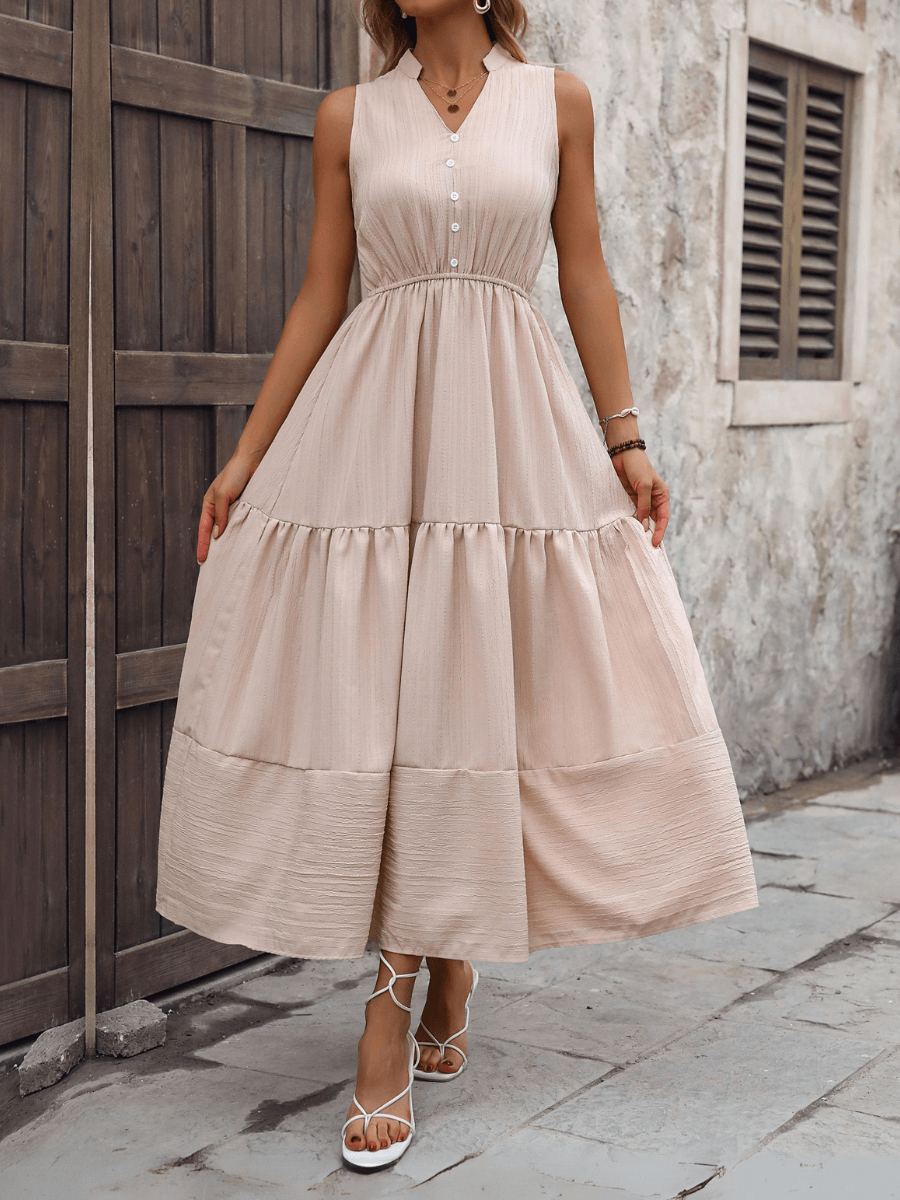tired midi dress Lunch Date Sleeveless Tired Midi Dress, M / Taupe