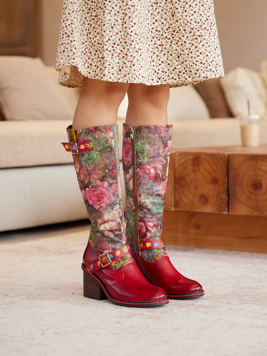 Floral knee 2025 high boots