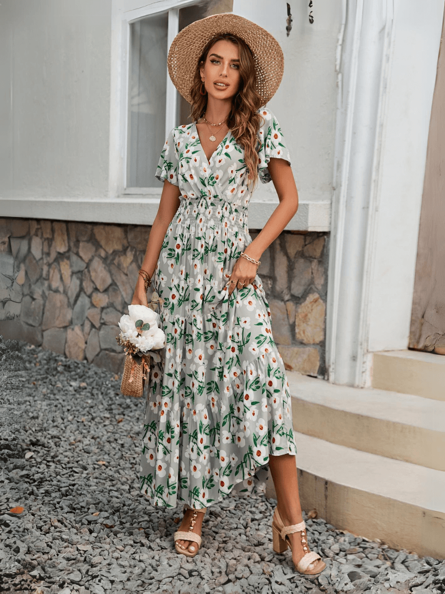 Yasmin Floral V-Neck Maxi Dress, XL / Sage