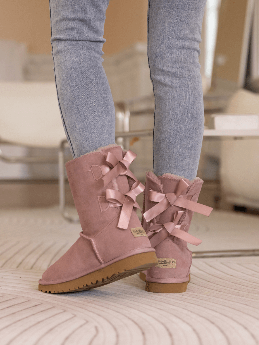 Smaibulun Ugg | Back Sequins Ribbon Bow Faux Fur-Lined Suede Boot
