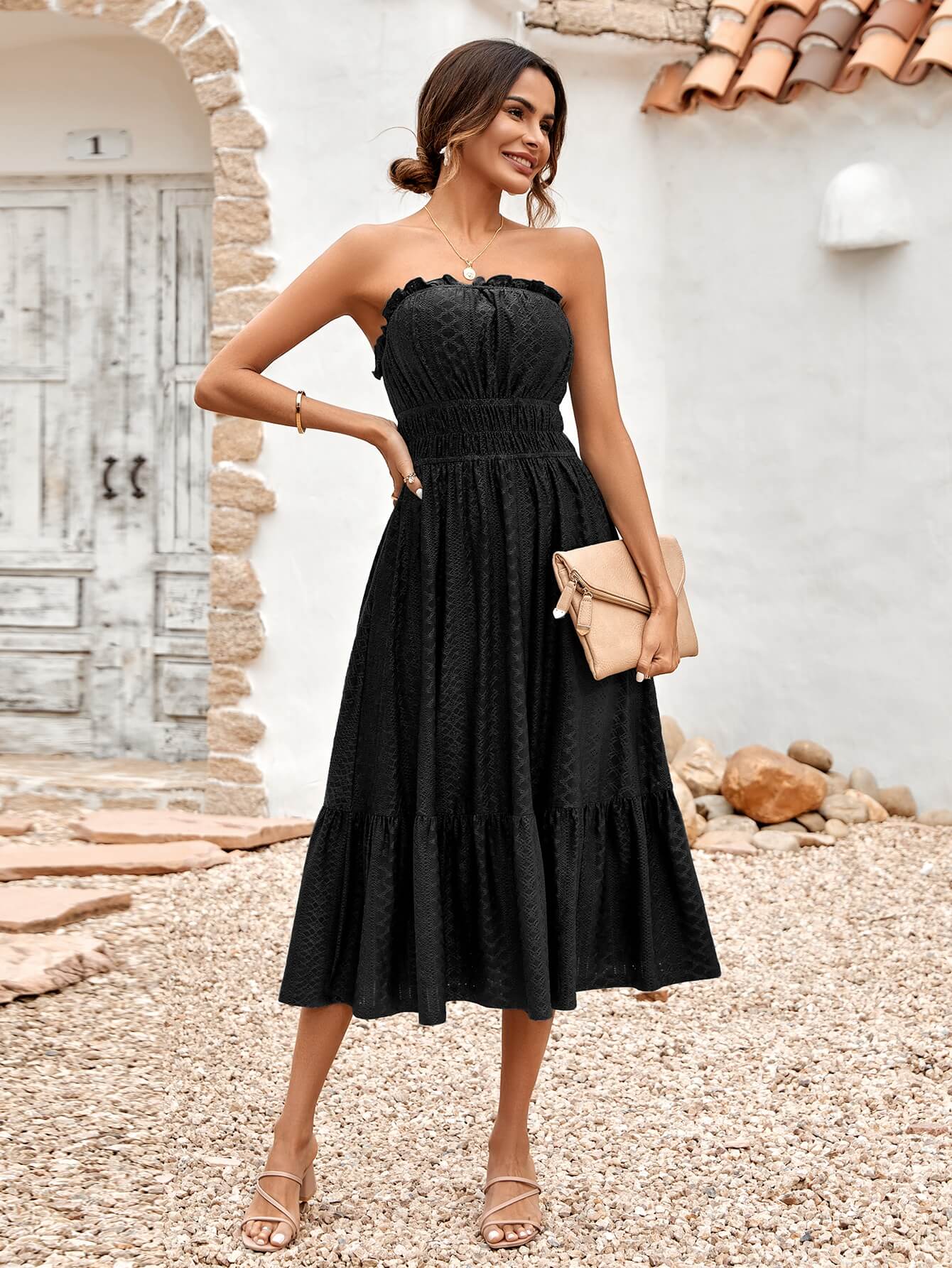 THE New YOU STRAPLESS LACE MIDI DRESS