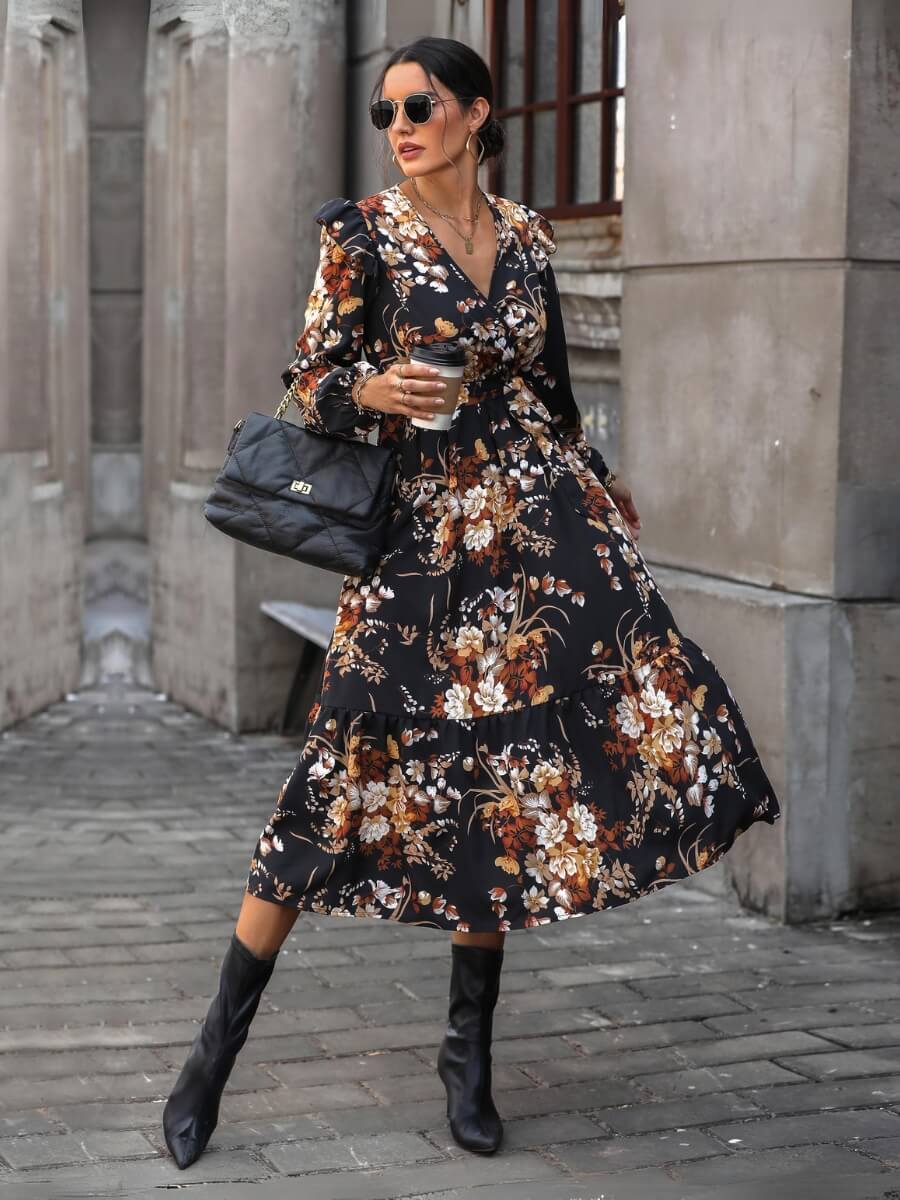 Harvest Love Floral Print Tiered Midi Dress SMAIBULUN Harvest Love Floral Print Tiered Midi Dress SMAIBULUN