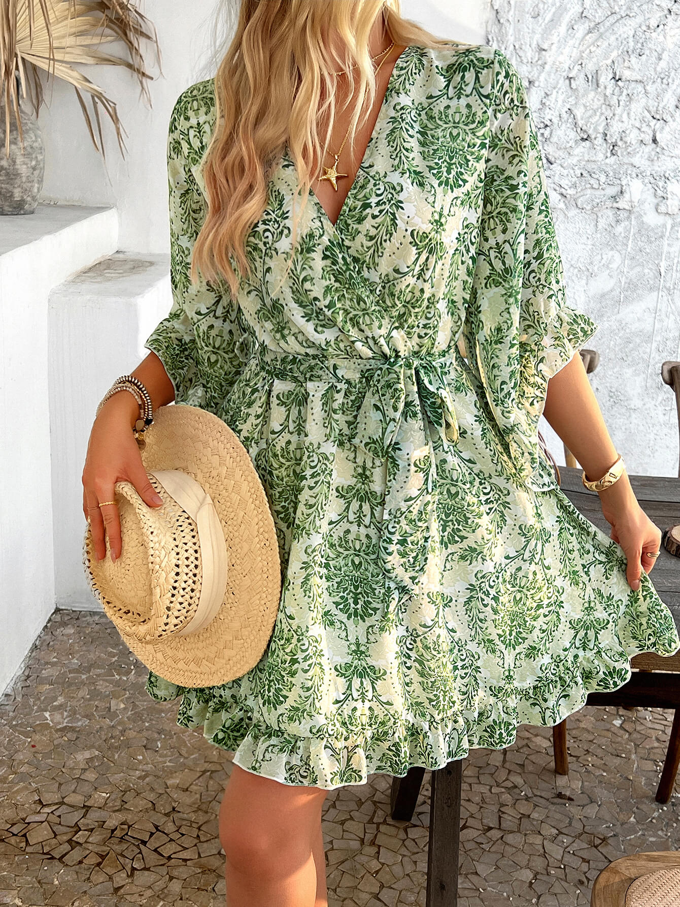 knee length dresses for ladies Olive Green Wrap Mini Dress – The Jetsetter's Closet