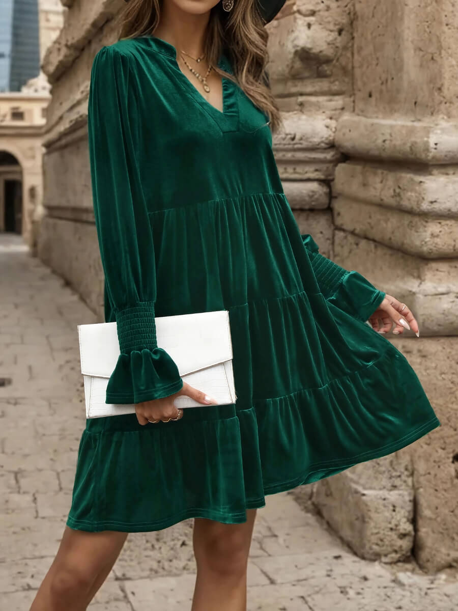 Smocked Sleeve Velvet Dress Medium / Green Smocked Sleeve Velvet Dress Medium / Green