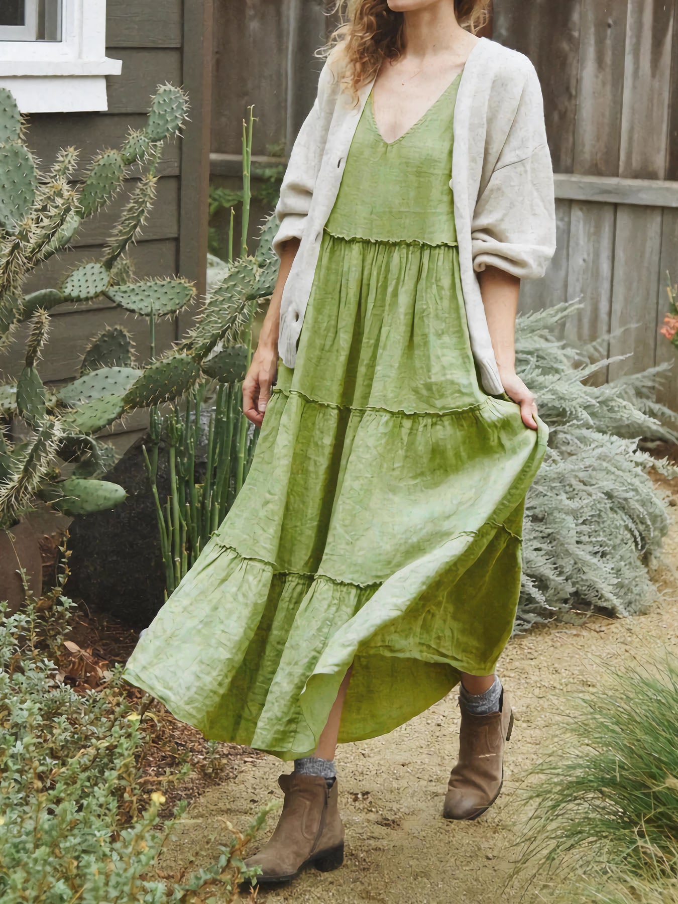 knee length dresses for ladies Hadley Tiered Linen Maxi Dress