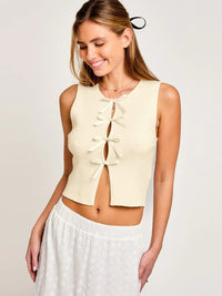 Downtime Sleeveless Front Bow Tie Tank - apricot