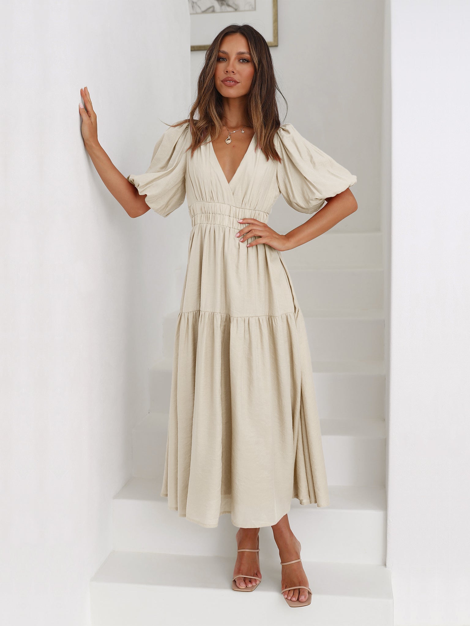 smocked short sleeve dress Floral Smocked Maxi Dress