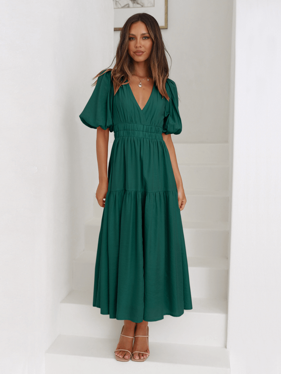Kimona Smocked Short Sleeve Maxi Dress