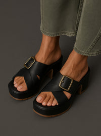 Siketu | Tetra Crisscross Buckled Block Heeled Sandals - black