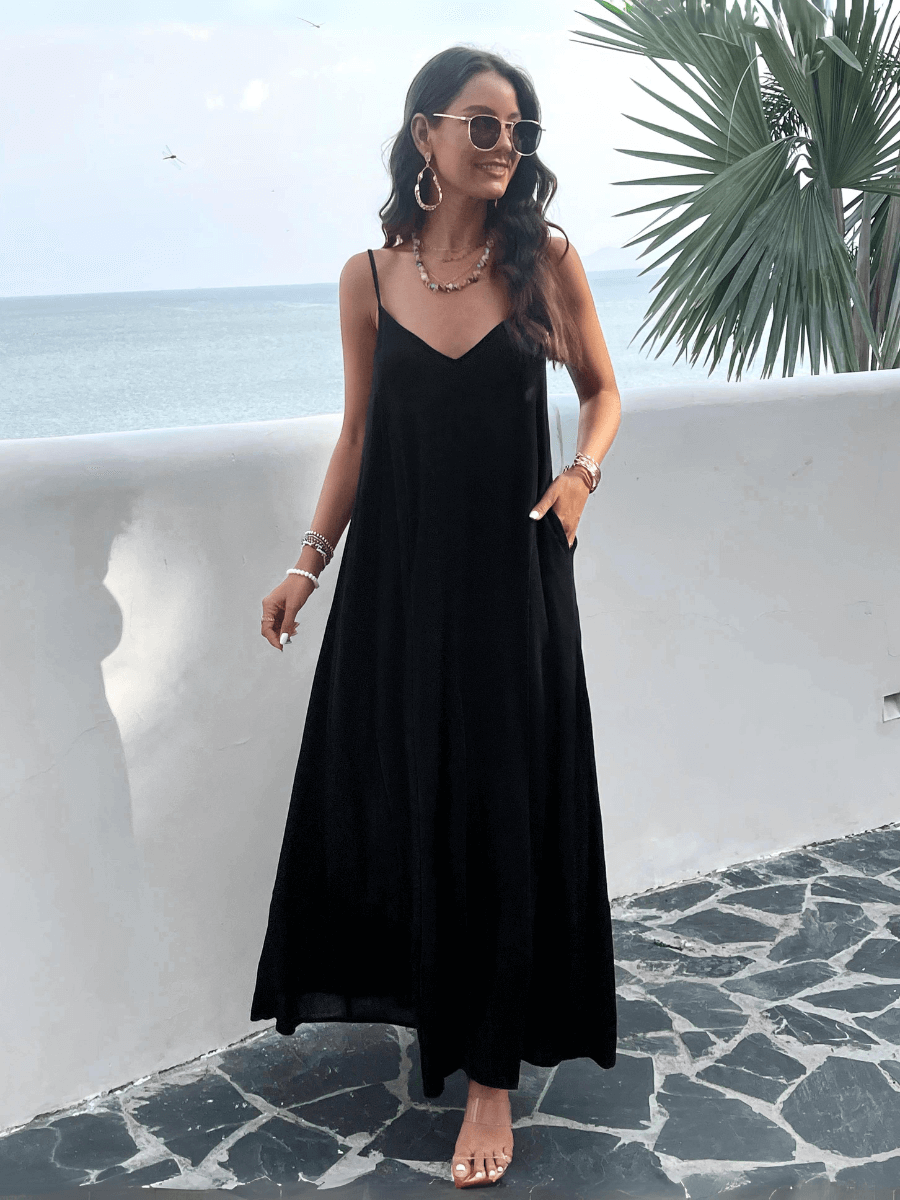 fitted lace wedding dress Blue Chambray Pocketed Maxi Dress main image 0