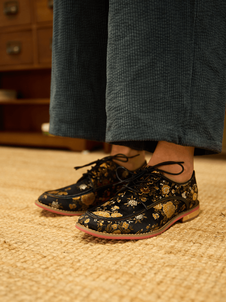 Rose Gold Shoes With Black Lace Dress Soffia Gold Age Rose Print Flat  Brogues  SMAIBULUN