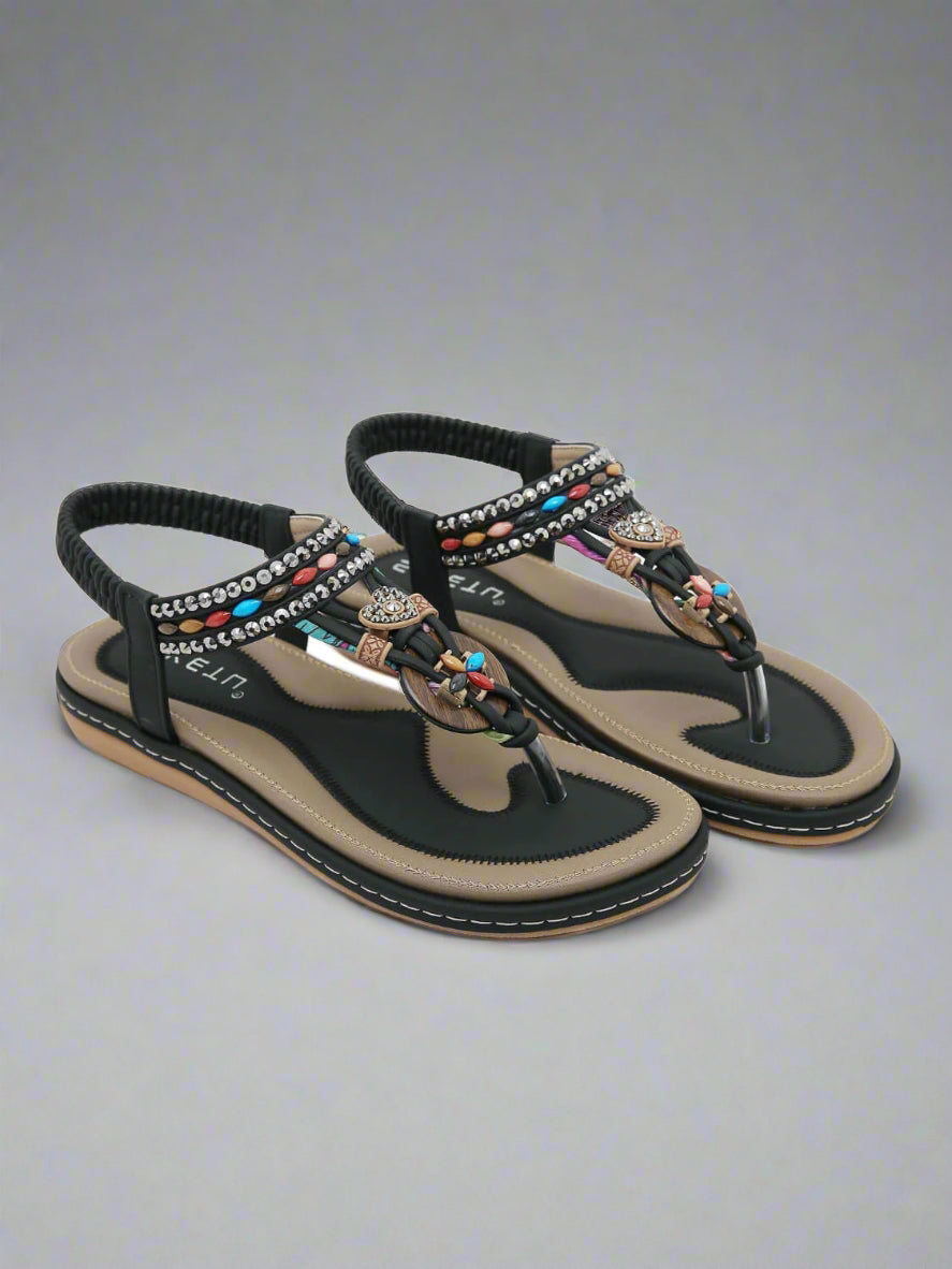 Siketu Wander Beaded Thong Sandal black