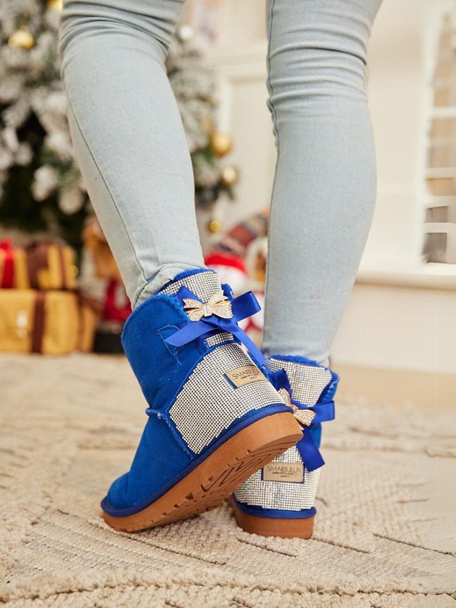 SMAIBULUN Ugg Rhinestone Bailey Bow Sequin Ugg Boots Blue