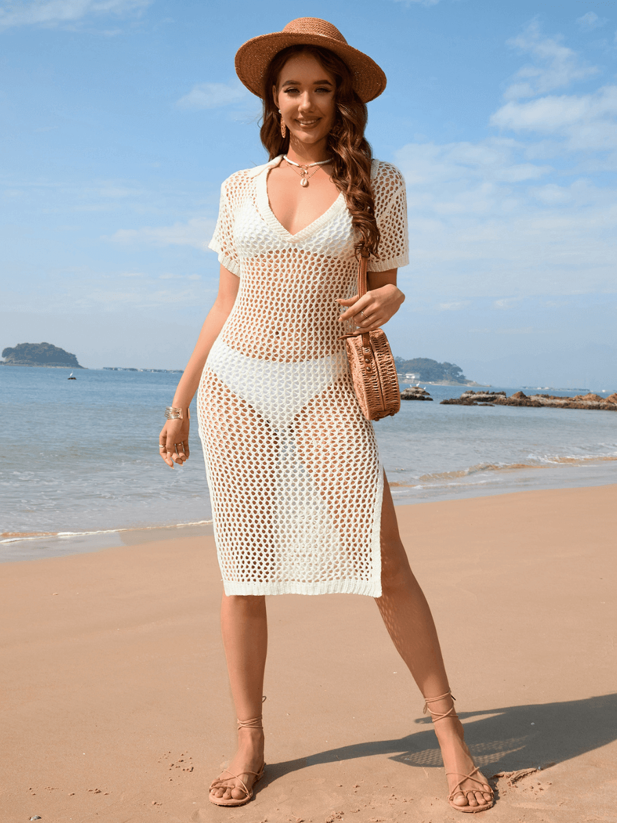 Aruba Net Crochet Knit Midi Dress - Cream, XL / Cream Aruba Net Crochet Knit Midi Dress - Cream, XL / Cream