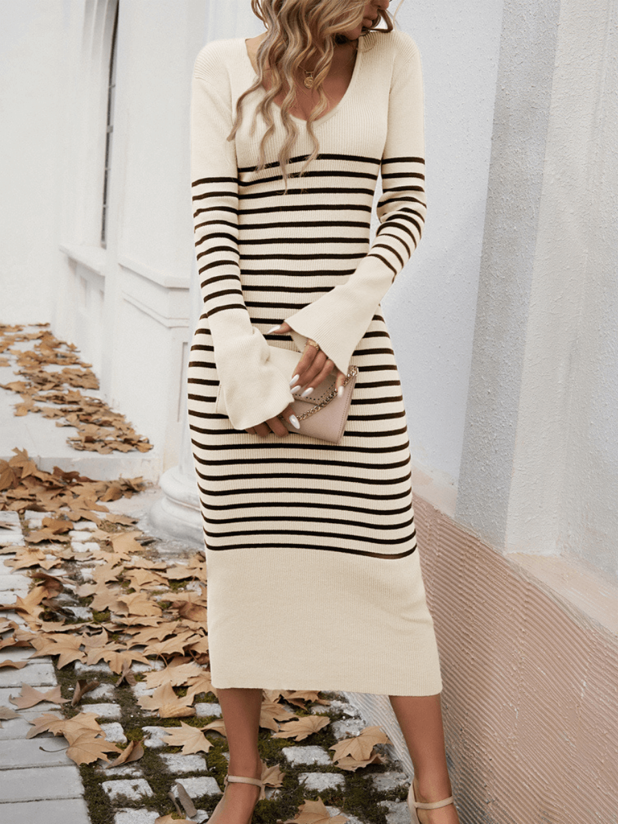 knee length dresses for ladies Eloise Striped Bodycon Sweater Midi Dress
