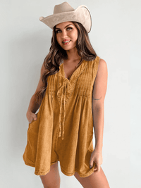 Texas Babydoll Denim Romper - Mustard