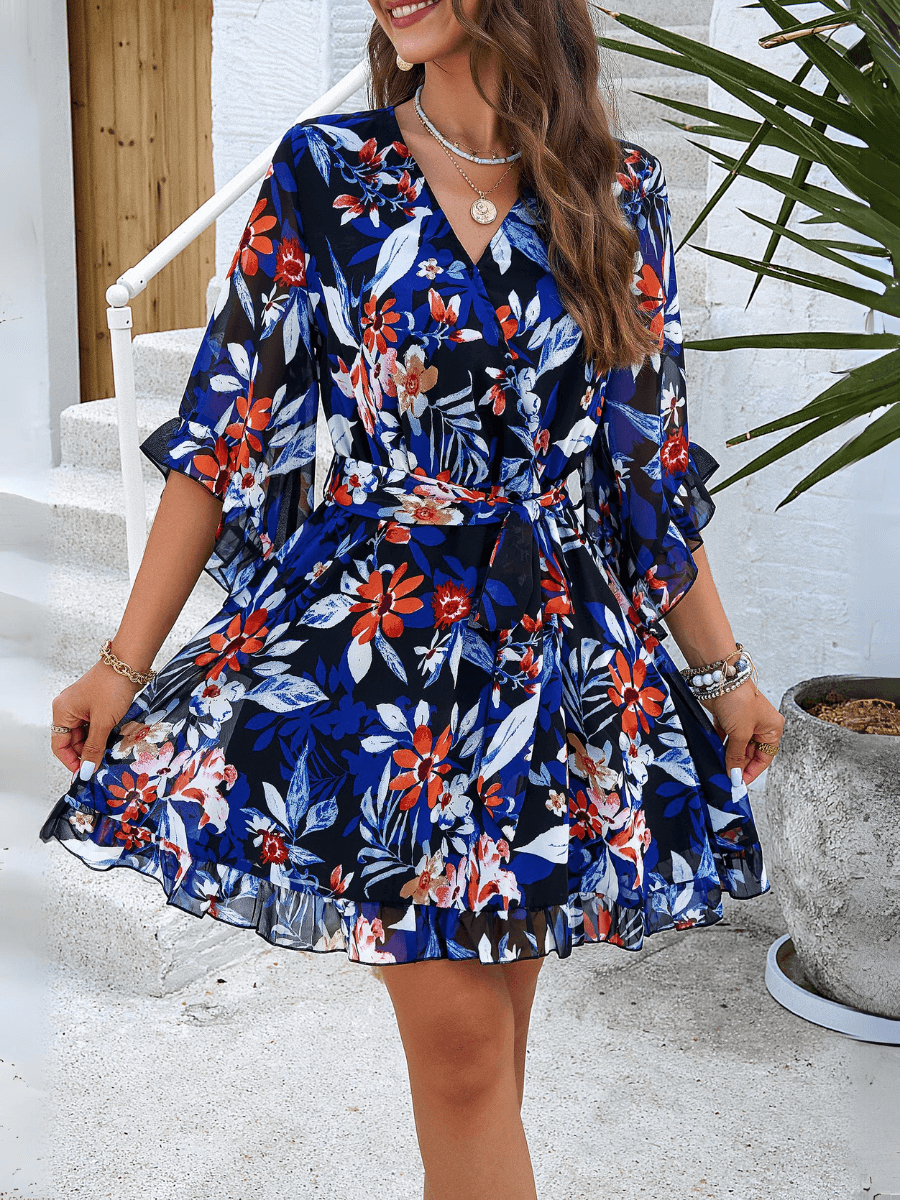 Sienna Floral Wrap Mini Dress - Navy, M / Navy Sienna Floral Wrap Mini Dress - Navy, M / Navy