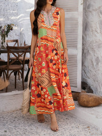 Emelia Floral Print Boho Maxi Dress - orange