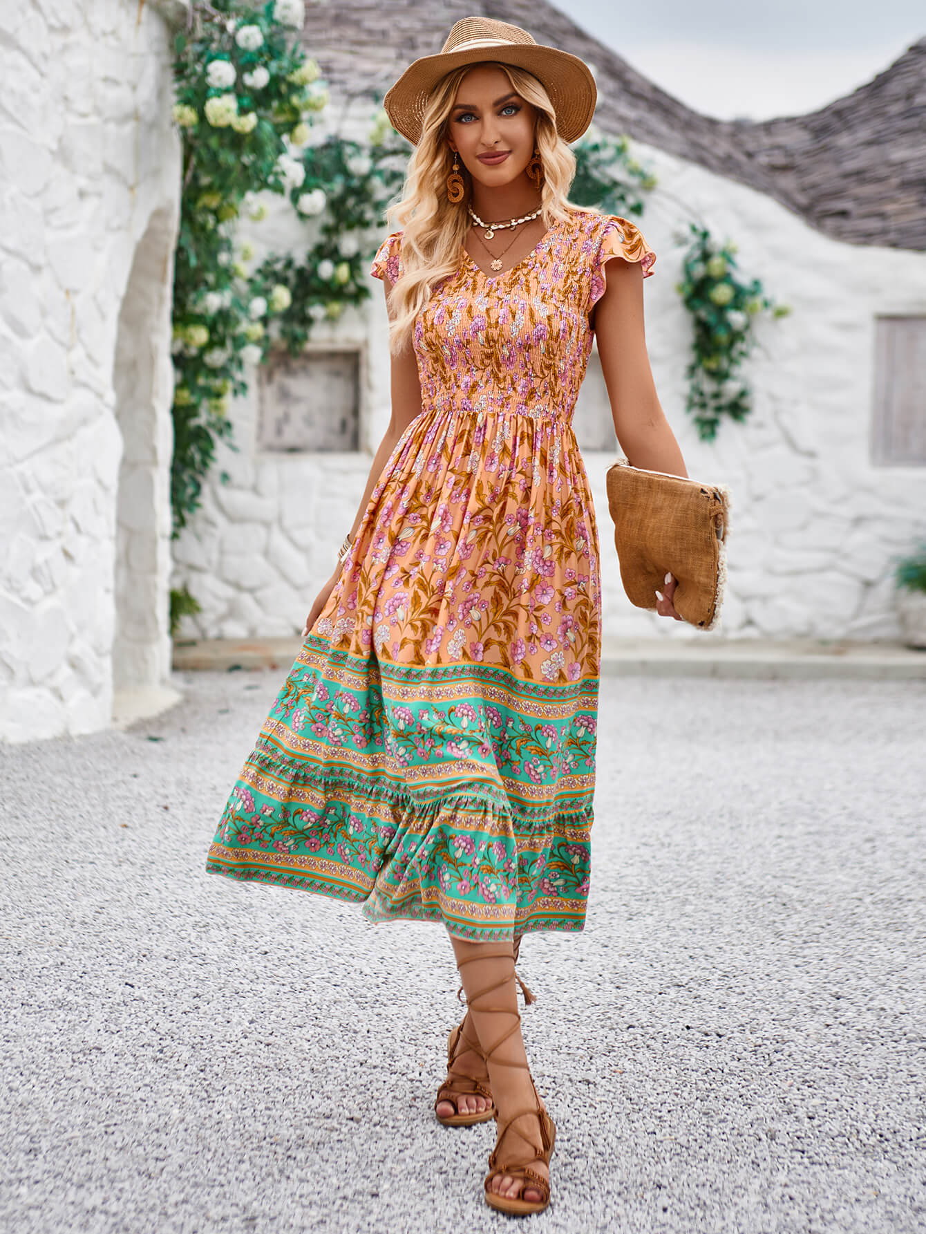 Ashlyn V-Neck Tiered Midi Dress