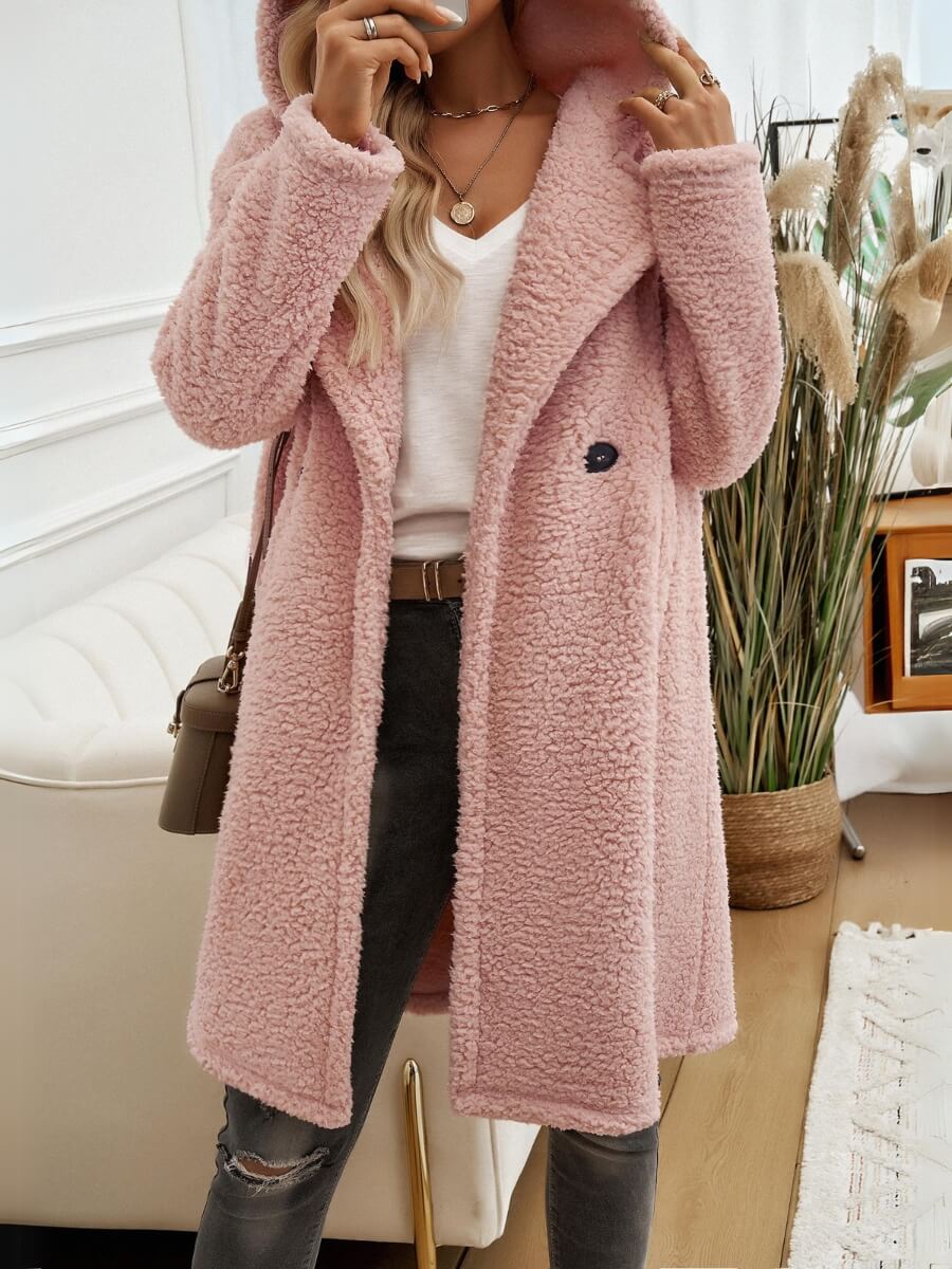 Teddy Longline Pocketed Coat Pink