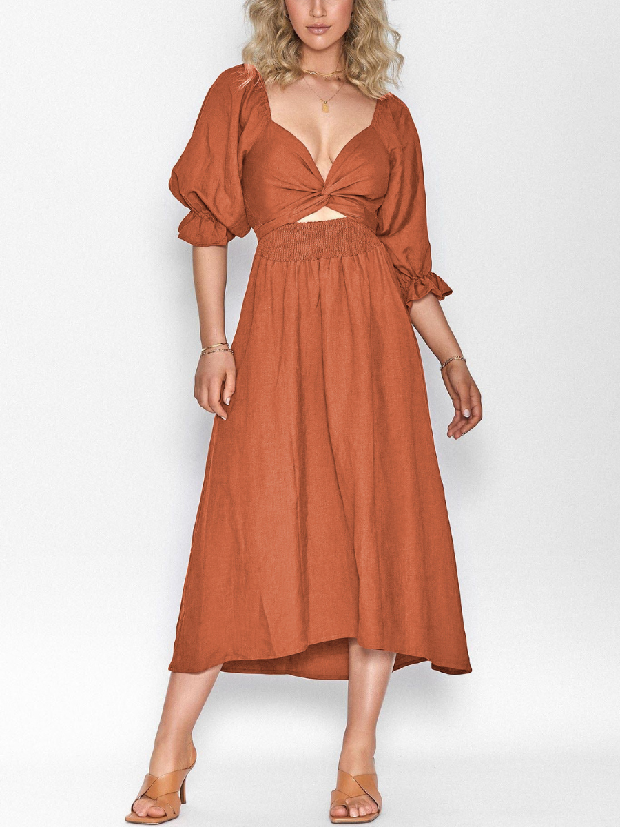 red orange midi dress Call It Love Two Way Tiered Midi Dress