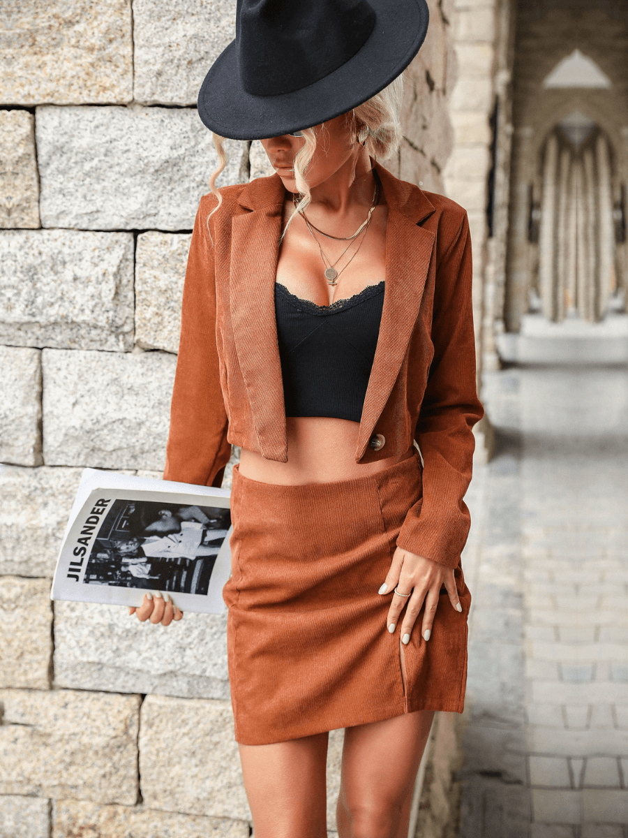 FALL CORDUROY BLAZER SET CARAMEL SMAIBULUN