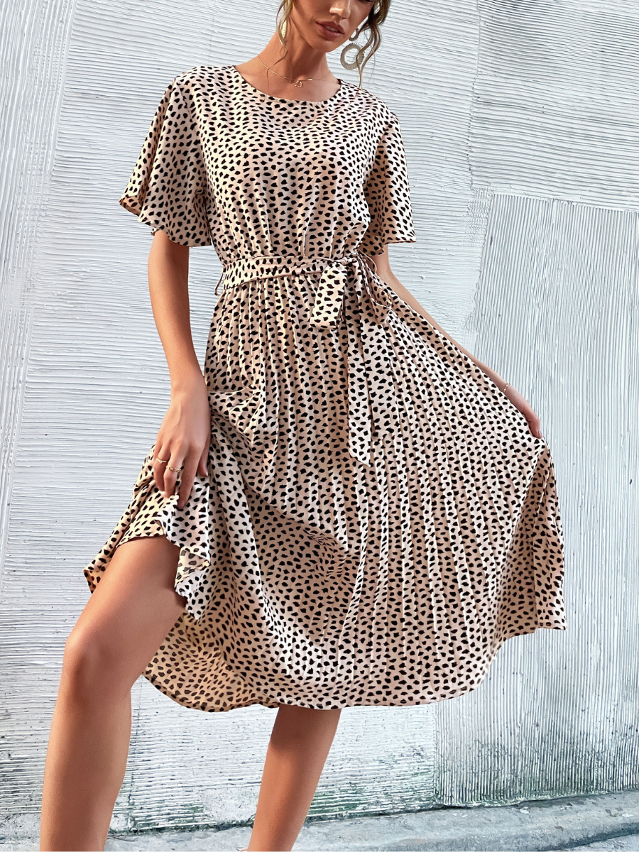 CALVINAH SPOT MIDI DRESS - BEIGE SMAIBULUN CALVINAH SPOT MIDI DRESS - BEIGE SMAIBULUN