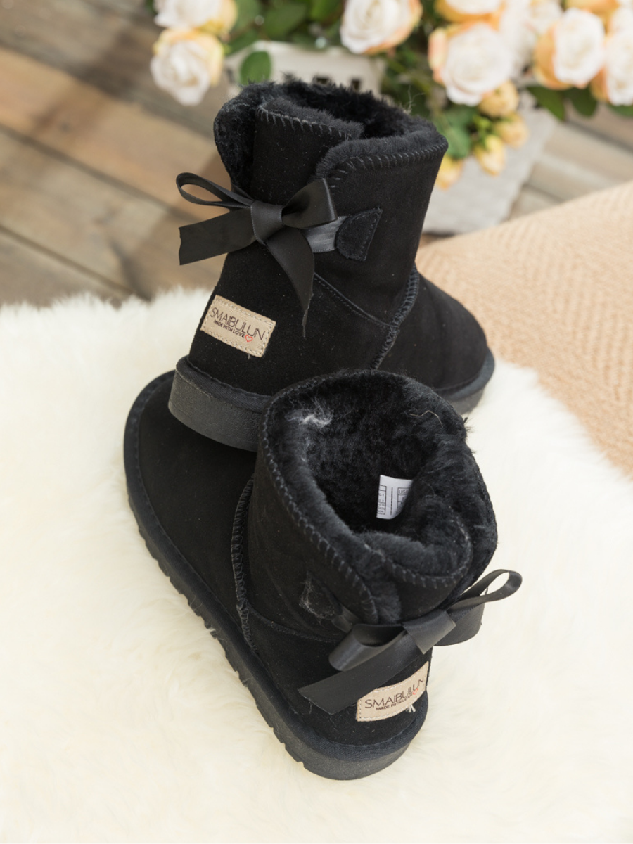 SMAIBULUN Ugg Ribbon Bow Faux Fur Lined Mini Ugg Boots