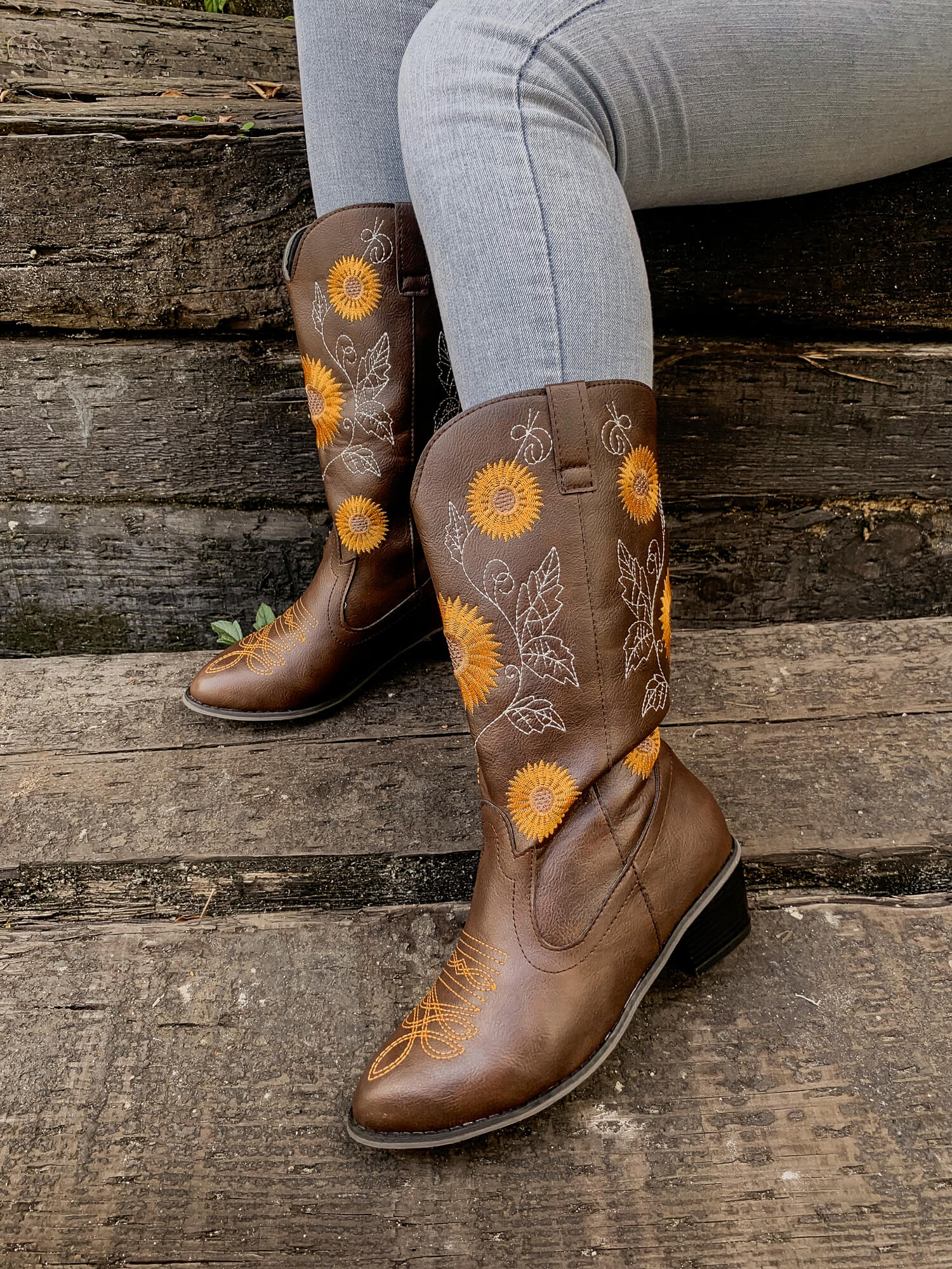 En Bloom Sunflower Mid-Calf Cowboy Boots Brown