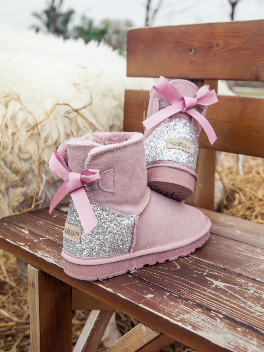 SMAIBULUN Ugg Sequins Ballet Bow Mini Boots Dusty Pink