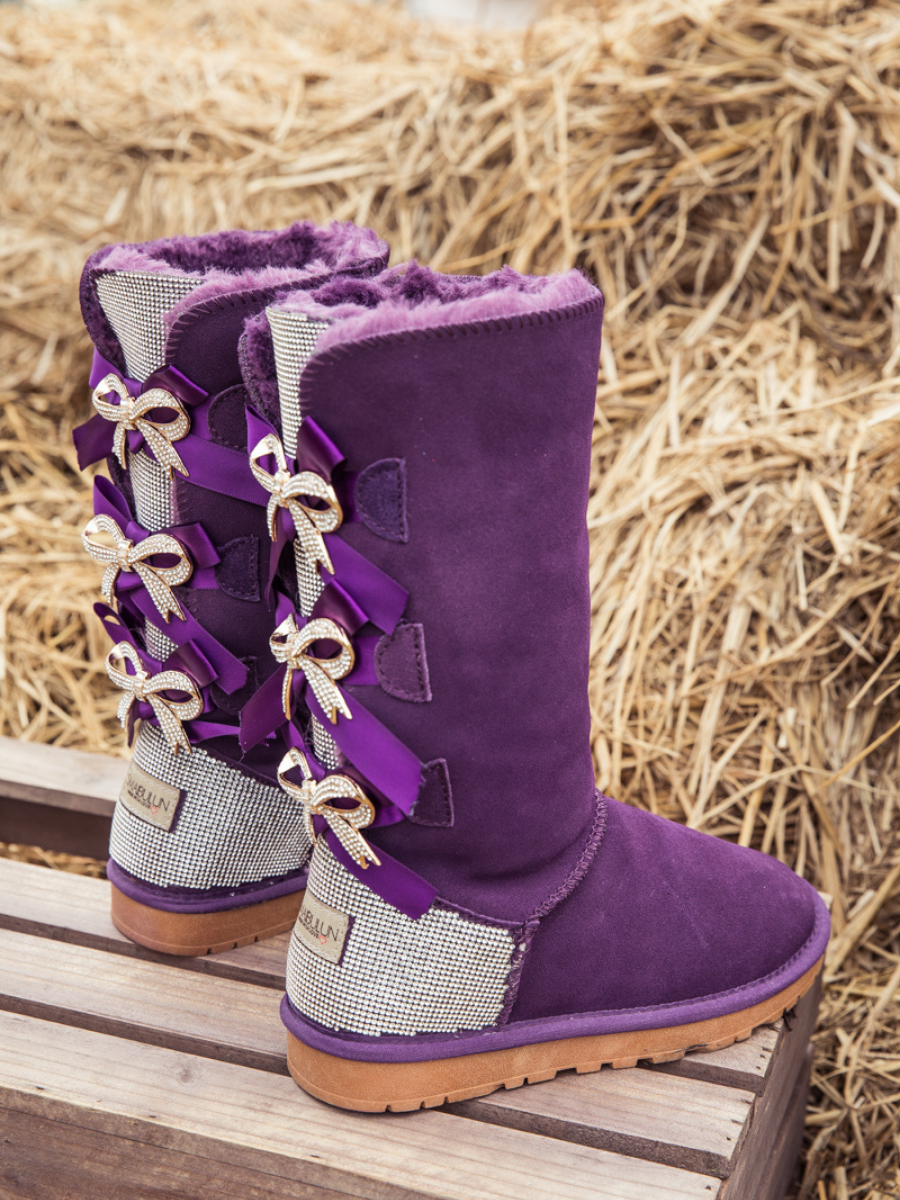 Ugg Rhinestone Bow Suede Boots - Purple