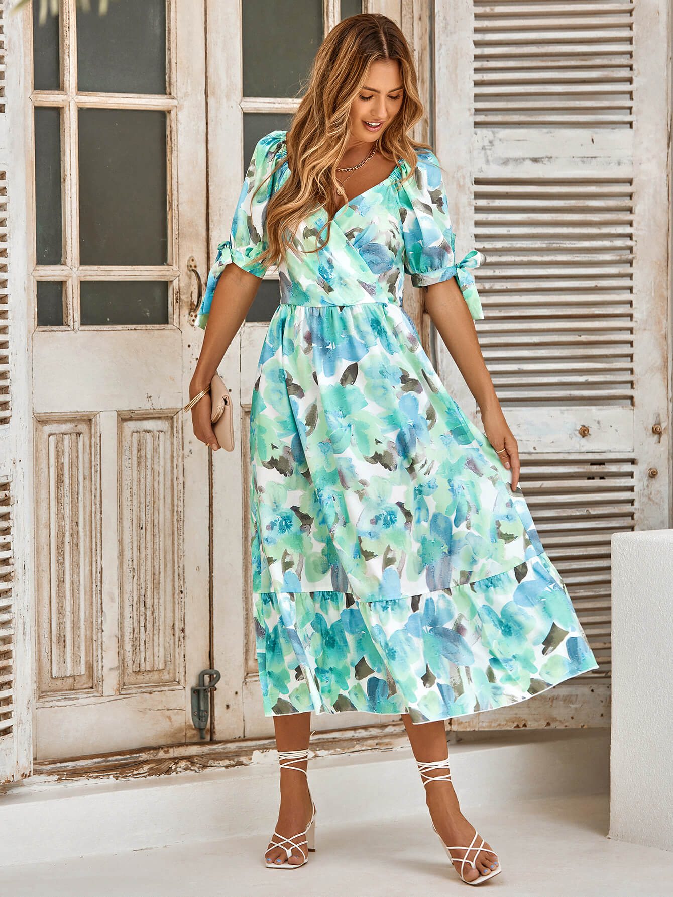 turquoise short sleeve dress Short sleeve turquoise dress  Solistta