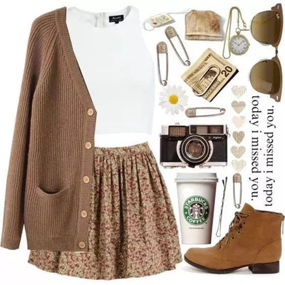 Cardigan sweater + skirt