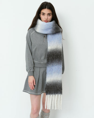 Mohair Gradient Wool Blend Tassel Blanket Scarf - Grey