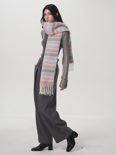 Dopamine Wool Blend Stripe Tassel Blanket Scarf - Pink