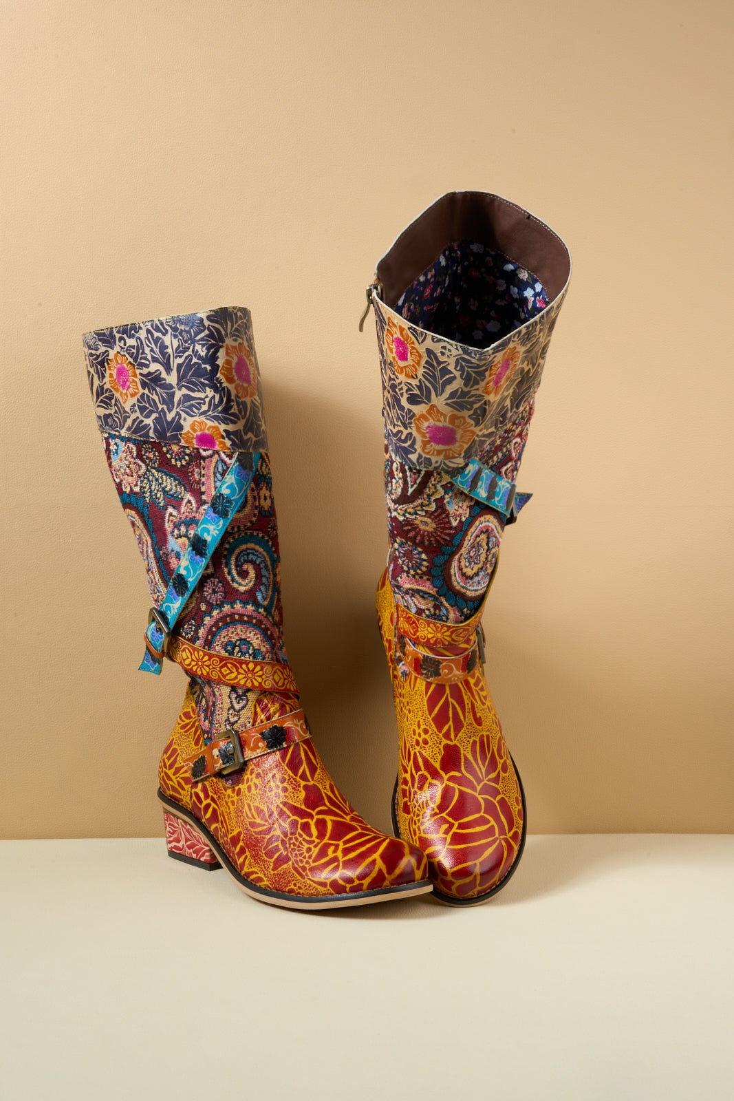 Soffia | Rheana Paisley Floral Jacquard Leather Knee-High Boots