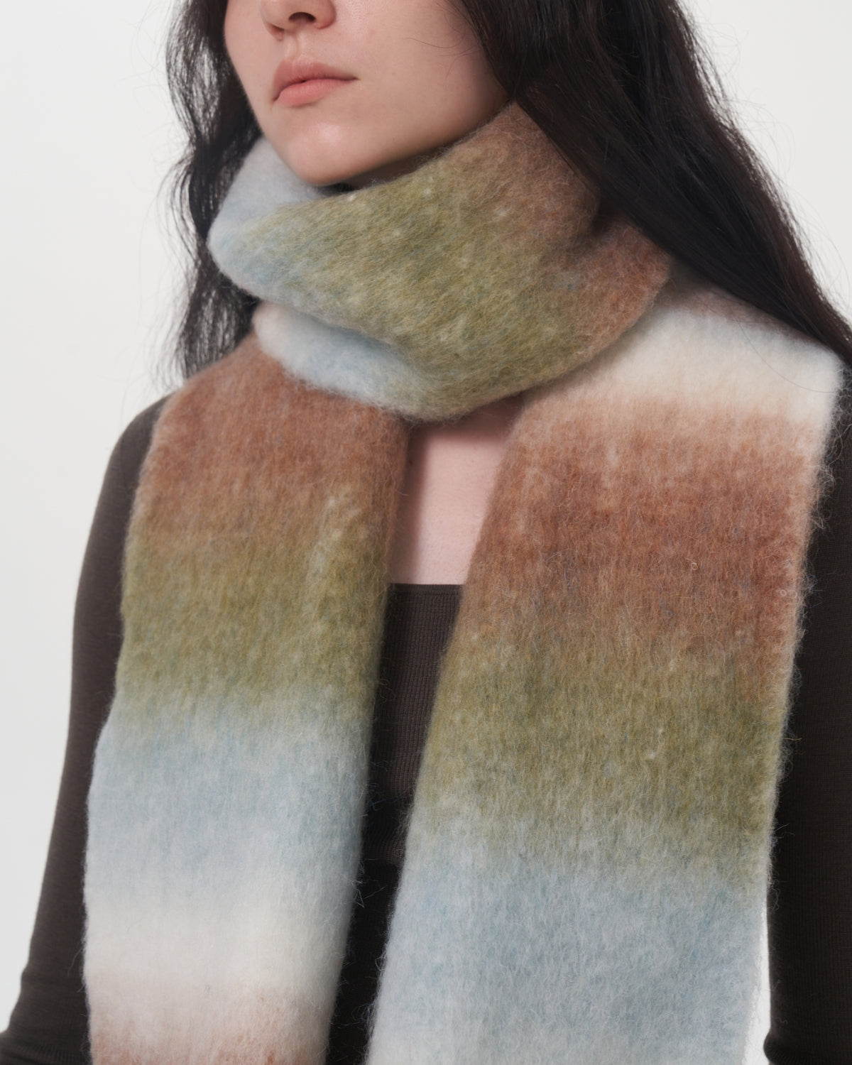 Mohair Gradient Wool Blend Tassel Blanket Scarf - Brown