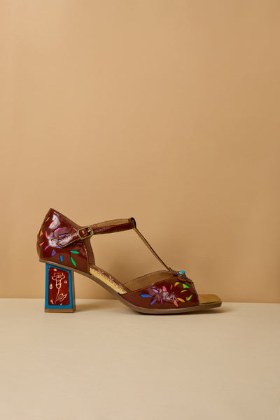 Soffia | Roselynn Floral Perforated T-Strap Pump