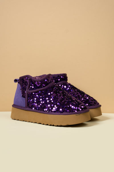 Smaibulun Ugg | Mini Glitter Low Ankle Platform Boots - Purple