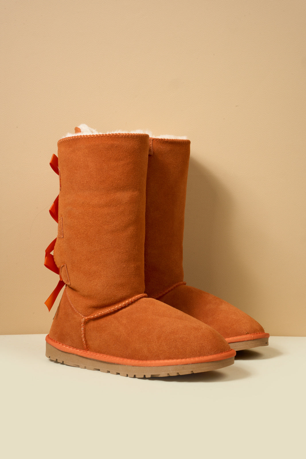 SMAIBULUN Ugg | Tri Ribbon Bow Suede Boots - Orange