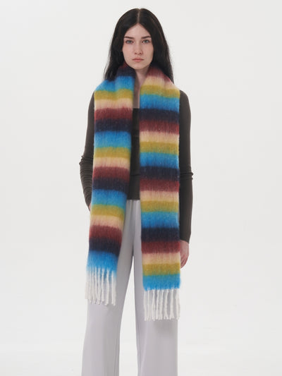 Dopamine Wool Blend Stripe Tassel Blanket Scarf - Blue