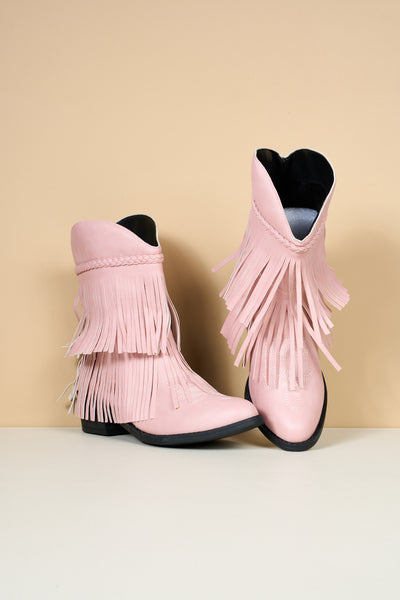 En Bloom | Jelena Fringe Western Cowboy Boots - Pink