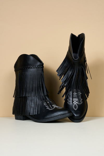 En Bloom | Jelena Fringe Western Cowboy Boots - Black