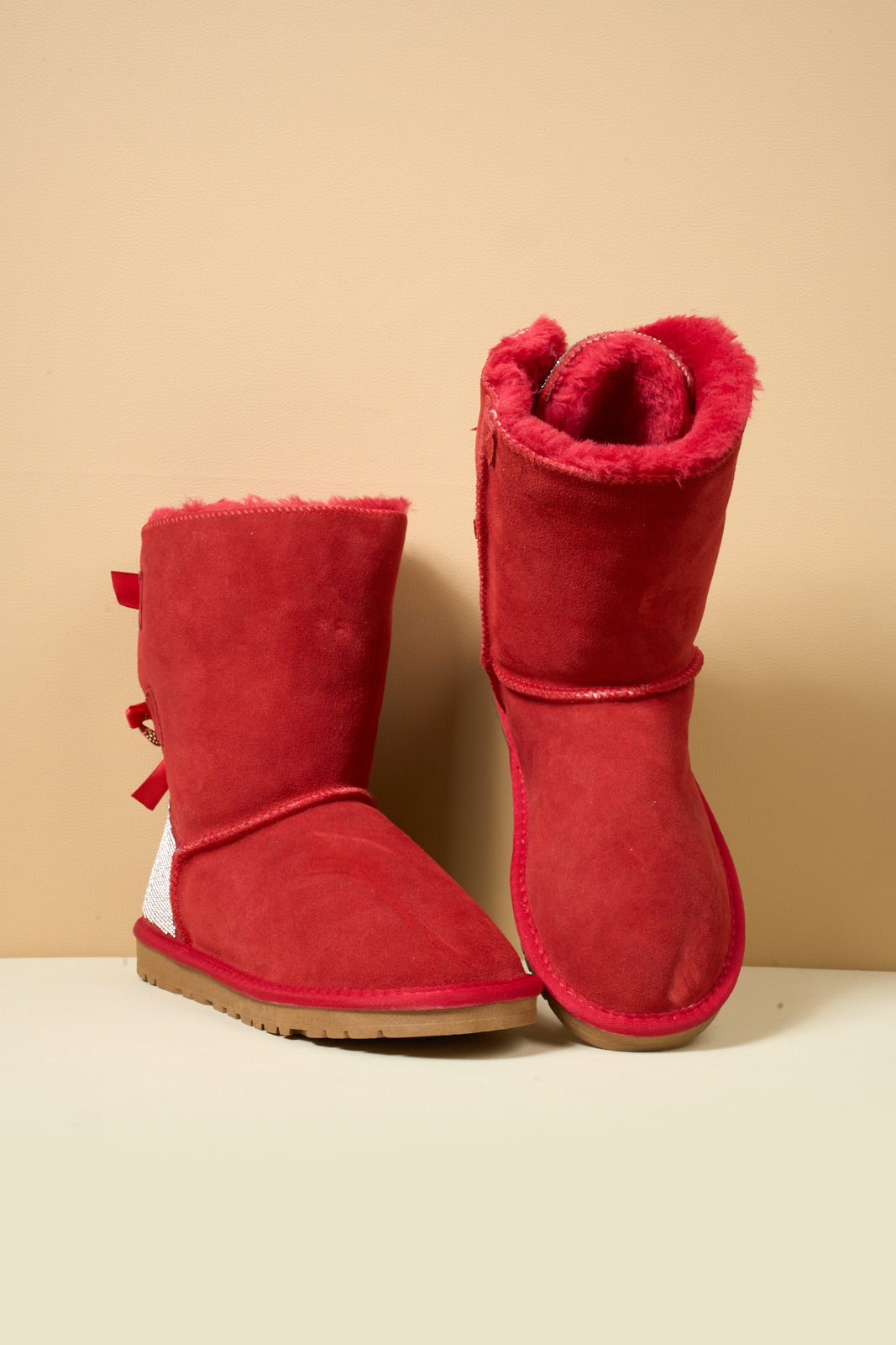 SMAIBULUN Ugg | Rhinestone Dual Bailey Bow Glam Ugg Boots - red