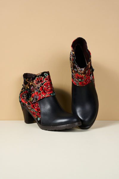 Soffia | Miena Floral Jacquard Leather Ankle Boots