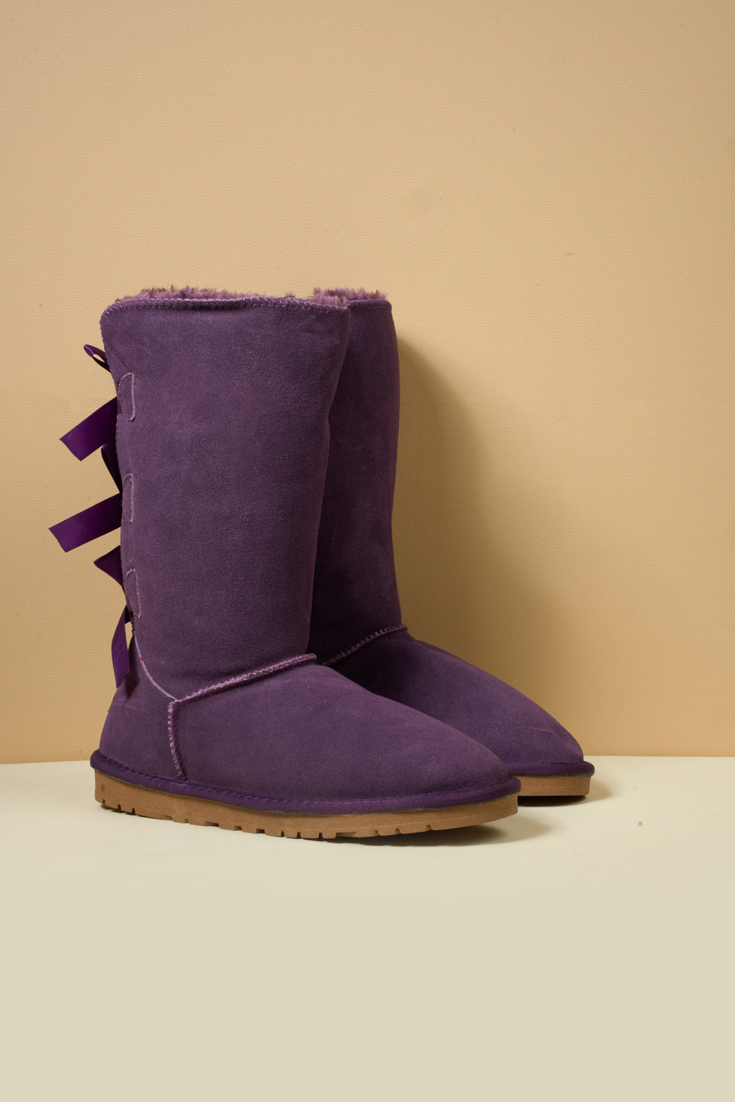 SMAIBULUN Ugg | Tri Ribbon Bow Suede Boots - Purple