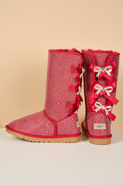 SMAIBULUN Ugg | Swifties Diamond Stage Ribbon Bows Suede Boots - red