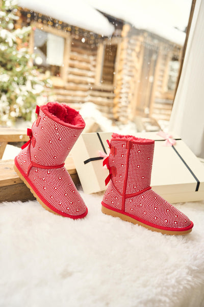 SMAIBULUN Ugg | Tay Tay Shine On Stage Diamond Bows Suede Boots - red