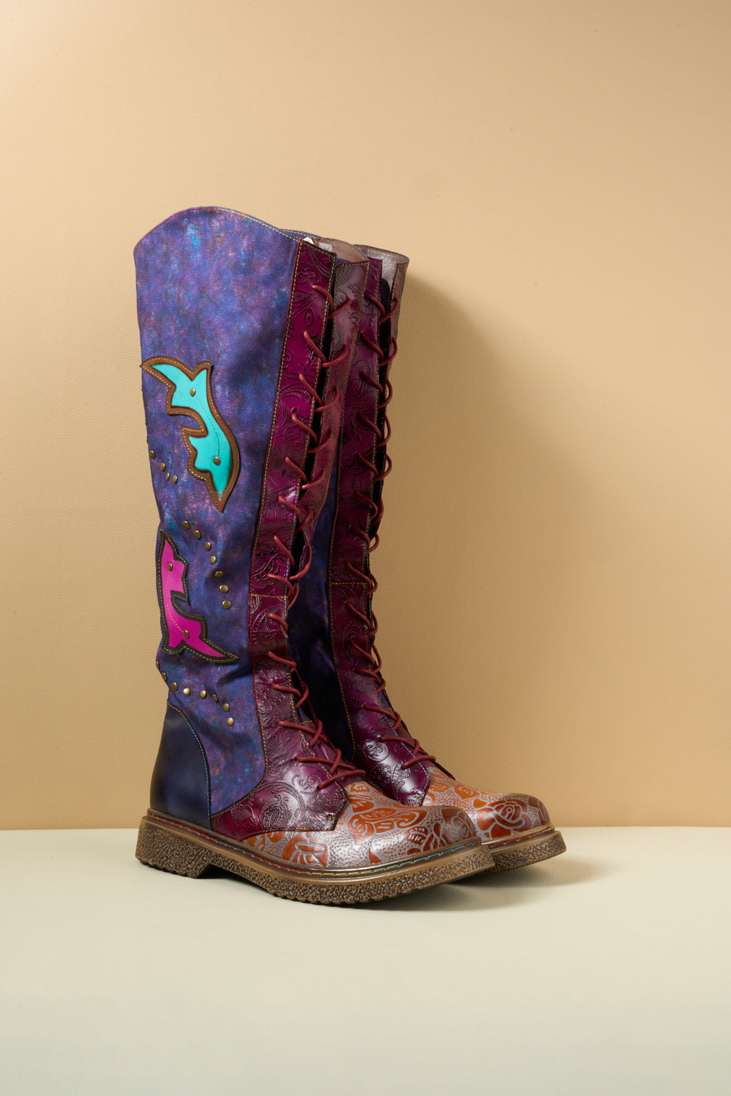 Soffia | Full of Whimsy Floral Embossed Leather Knee-High Boots